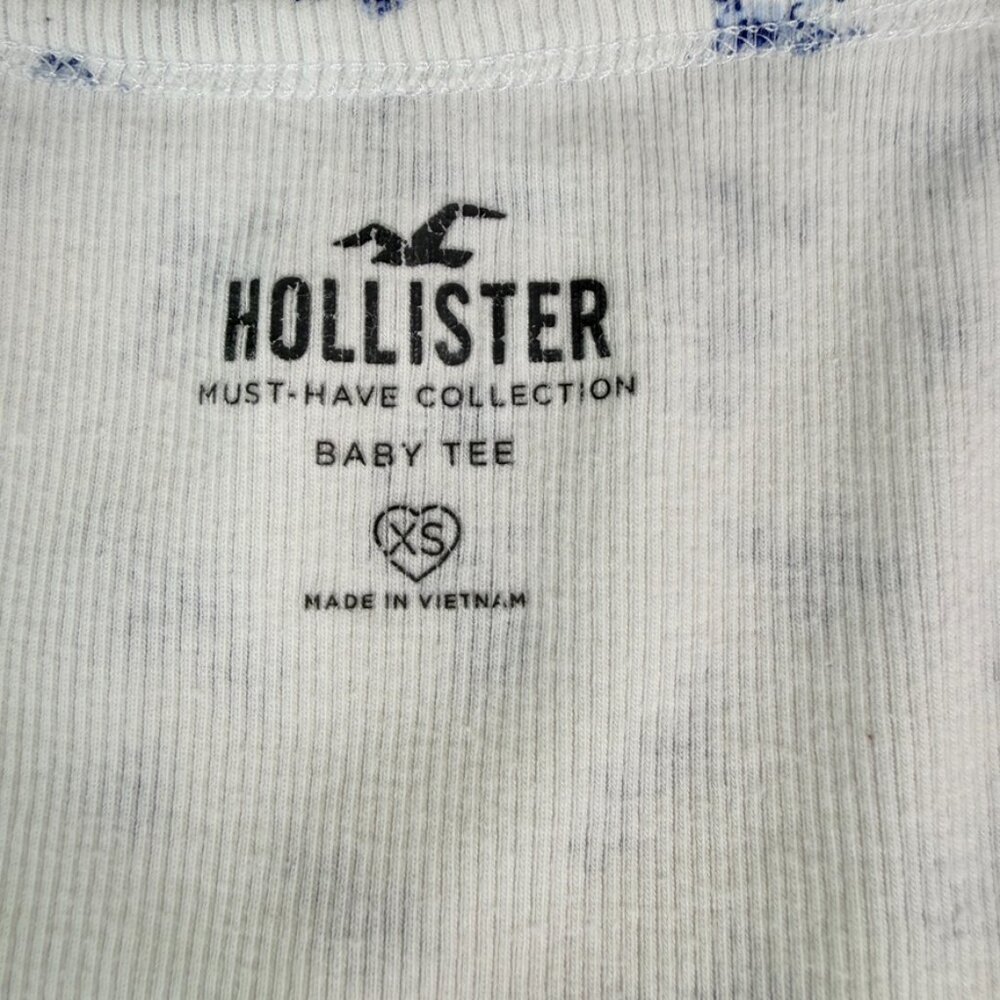 Floral Ribbed T-Shirt Hollister Women’s XS White Blue Short Sleeve Casual Top - Picture 3 of 8